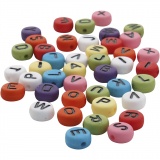Runde Buchstabenperlen, D 7 mm, Lochgröße 1-2 mm, Dicke 4 mm, Sortierte Farben, 500 g/ 1 Pck