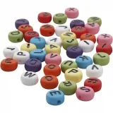 Runde Buchstabenperlen, D 7 mm, Lochgröße 1-2 mm, Dicke 4 mm, Sortierte Farben, 500 g/ 1 Pck