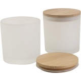 Milchglasbehälter mit Holzdeckel, H 9 cm, D 8 cm, 12 Stk/ 1 Pck