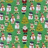 Geschenkpapier, Weihnachtsmann, Weihnachtsbaum, Weihnachtsgeschenk, Rentier, Schneemann und Pinguin, B 50 cm, 80 g, Grün, 100 m/ 1 Rolle