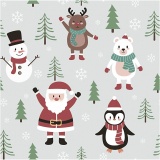 Geschenkpapier, Weihnachtsmann, Schneemann, Rentier, Eisbär und Pinguin, B 50 cm, 80 g, Arktisblau, 100 m/ 1 Rolle