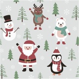 Geschenkpapier, Weihnachtsmann, Schneemann, Rentier, Eisbär und Pinguin, B 50 cm, 80 g, Arktisblau, 5 m/ 1 Rolle
