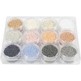 Rocailleperlen, D 1,7 mm, Größe 15/0, Lochgröße 0,5-0,8 mm, sanfte, dezente Farben, 12x15 g/ 1 Pck