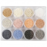 Rocailleperlen, D 1,7 mm, Größe 15/0, Lochgröße 0,5-0,8 mm, sanfte, dezente Farben, 12x15 g/ 1 Pck