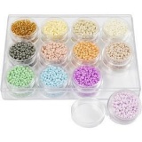 Rocailleperlen, D 3 mm, Größe 8/0, Lochgröße 0,6-1,0 mm, Pastellfarben, 12x17 g/ 1 Pck