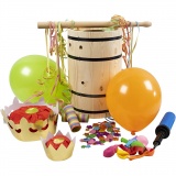 Holzfass, gefüllt mit Karnevals-Artikeln, Kiefernholz, H 38 cm, 1 Set
