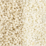 Rocailleperlen, D 1,7 mm, Größe 15/0, Lochgröße 0,5-0,8 mm, Beige, Perlmutt, 2x7 g/ 1 Pck