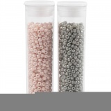 Rocailleperlen, D 1,7 mm, Größe 15/0, Lochgröße 0,5-0,8 mm, Hellgrau, Staubrosé, 2x7 g/ 1 Pck