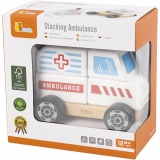 VIGA Ambulanzwagen aus Holzklötzen, Ambulanz, Größe 13x10x8 cm, 1 Stk