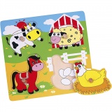 VIGA Holzpuzzle mit Greifknöpfen, Bauernhoftiere, Größe 22x22 cm, 4 Stücke, 1 Stk