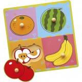 VIGA Puzzle mit Greifknöpfen, Früchte, Größe 22x22 cm, 1 Stk, 4 Stücke