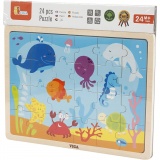VIGA Holzpuzzle, Meerestiere, Größe 30x22,5 cm, 24 Stücke, 1 Stk
