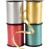Kräuselband - Sortiment , B 10 mm, Glänzend, Gold, Grün, Rot, Silber, 4x250 m/ 1 Pck