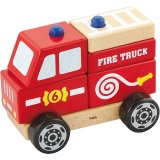 VIGA Feuerwehrauto aus Holzklötzen, Feuerwehrauto, Größe 13x10x8 cm, 1 Stk