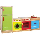 VIGA Spielküche aus Holz, H 54-92 cm, T 36 cm, B 160 cm, 4 Teile/ 1 Set