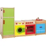 VIGA Spielküche aus Holz, H 54-92 cm, T 36 cm, B 160 cm, 4 Teile/ 1 Set