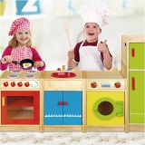 VIGA Spielküche aus Holz, H 54-92 cm, T 36 cm, B 160 cm, 4 Teile/ 1 Set
