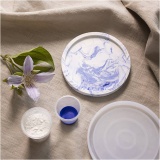Kreativ Set Harzgießen, Rundes Tablett mit Marmorierung, Blau, Weiß, 1 Pck