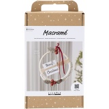 Kreativ Set Macramé, Adventskranz, Moosgrün, Weihnachtsrot, Naturweiß, 1 Pck