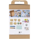 Kreativ Set Stempeldruck, Dekorierte Schachteln und Karten, Beige, Mittelgrün, Mint, Rot transparent, 1 Pck