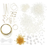 Kreativ Mix Schmuck, Halsketten, Armbänder, Ohrringe, Vergoldet, Perlmuttweiß, 1 Pck