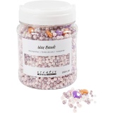 Wachsperlen, Lochgröße 1,3-2,5 mm, Pastellorange, Rosa mattiert, Helllila, Perlmutt, 425 g, 700 ml/ 1 Dose