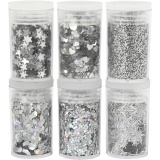 Biologisch abbaubarer Sparkles & Pailletten, Silber, 6x7 ml/ 1 Pck