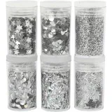 Biologisch abbaubarer Sparkles & Pailletten, Silber, 6x7 ml/ 1 Pck