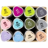 Zeichenmarker, Strichstärke 1+8 mm, Pastellfarben, 12 Stk/ 1 Pck