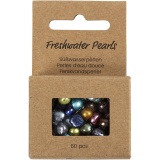 Süßwasserperlen, D 5-6 mm, Lochgröße 0,5 mm, Perlmuttfarben, 60 Stk/ 1 Pck