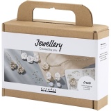 Mini Kreativ Set Schmuck, Ohrringe, Armband und Halskette im Blumendesign, Beige, Hellbeige, Beige, 1 Pck