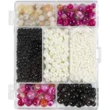 Kreativ Mix Schmuck, Achate, Größe 2,6-10 mm, Lochgröße 0,8-1,8 mm, ca. 2740 Stk, Beige, Schwarz, Pink, Perlmuttweiß, 1 Pck