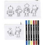 Mini Kreativ Set Textildekoration, Roboter, Primärfarben, 1 Pck