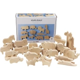 Holztiere, Bauernhof und Safari, H 3-14,5 cm, Dicke 2 cm, 44 Stk/ 1 Pck