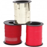 Kräuselband, B 10 mm, Gold, Rot, Rot mit Glitter, 3x15 m/ 1 Pck