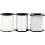 Kräuselband, B 10 mm, Silber, Glitter silber, Weiß, 3x15 m/ 1 Pck