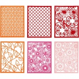 Block aus Karton mit Spitzen-Muster, A6, Blatt 104x146 mm, 200 g, Orange, Pink, Rot, Rosa, 24 Stk/ 1 Pck