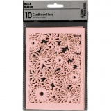 Karton mit Spitze, Blatt 10,5x15 cm, 200 g, Rosa, 10 Stk/ 1 Pck
