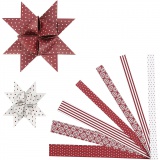 Papierstreifen für Fröbelsterne, L: 44+78 cm, D 6,5+11,5 cm, B: 15+25 mm, Rot, Weiß, 60 Streifen/ 1 Pck