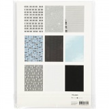 Block mit Design-Papier, Größe 21x30 cm, 120+128 g, Schwarz, Blau, Grau, Weiß, 24 Bl./ 1 Pck