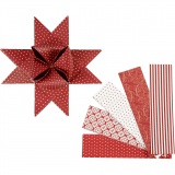 Papierstreifen für Fröbelsterne, L: 100 cm, D 18 cm, B: 40 mm, Rot, Weiß, 40 Streifen/ 1 Pck