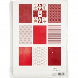 Block mit Design-Papier, Größe 21x30 cm, 120+128 g, Rot, Weiß, 24 Bl./ 1 Pck