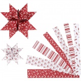 Papierstreifen für Fröbelsterne, L 44+78 cm, D 6,5+11,5 cm, B 15+25 mm, Rot, Weiß, 60 Streifen/ 1 Pck