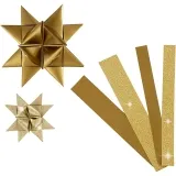 Papierstreifen für Fröbelsterne, L 44+78 cm, B 15+25 mm, D 6,5+11,5 cm, Glitter,Lack, Gold, 40 Streifen/ 1 Pck