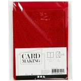 Karten & Kuverts, Kartengröße 10,5x15 cm, Umschlaggröße 11,5x16,5 cm, Glitter, 110+250 g, Rot, 4 Set/ 1 Pck