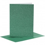 Karten & Kuverts, Kartengröße 10,5x15 cm, Umschlaggröße 11,5x16,5 cm, Glitter, 110+250 g, Grün, 4 Set/ 1 Pck