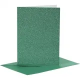 Karten & Kuverts, Kartengröße 10,5x15 cm, Umschlaggröße 11,5x16,5 cm, Glitter, 110+250 g, Grün, 4 Set/ 1 Pck