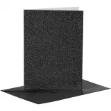 Karten & Kuverts, Kartengröße 10,5x15 cm, Umschlaggröße 11,5x16,5 cm, Glitter, 110+250, Schwarz, 4 Set/ 1 Pck