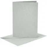 Briefkarte und Briefumschlag, Kartengröße 10,5x15 cm, Umschlaggröße 11,5x16,5 cm, Perlmutt, 120+210 g, Silber, 4 Set/ 1 Pck