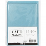 Briefkarte und Briefumschlag, Kartengröße 10,5x15 cm, Umschlaggröße 11,5x16,5 cm, Perlmutt, 120+210 g, Blau, 4 Set/ 1 Pck